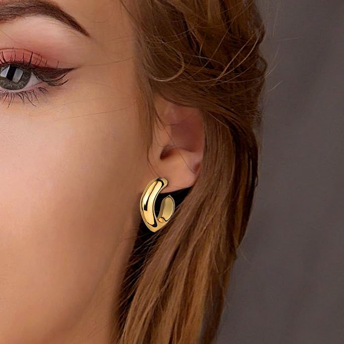 6 Pairs 14K Gold Plated Hoop Earrings for Women Lightweight Chunky Hoop Earrings Multipack Hypoallergenic, Thick Open Twisted Huggie Hoops Earring Set Jewelry for Gifts.
