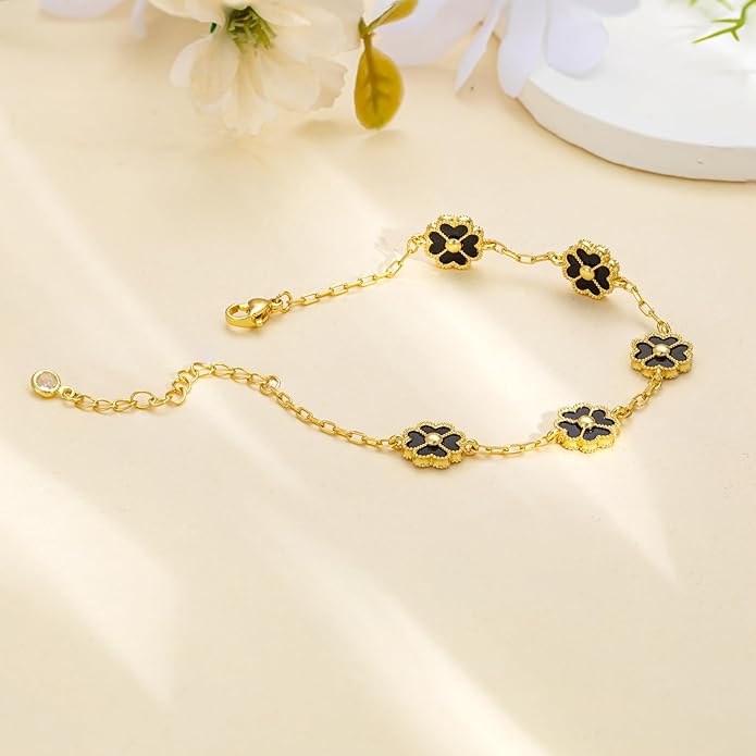 14K Gold Plated Clover Bracelets for Women Flower Four Leaf Link Bracelets Trendy Jewelry Gifts for Women
