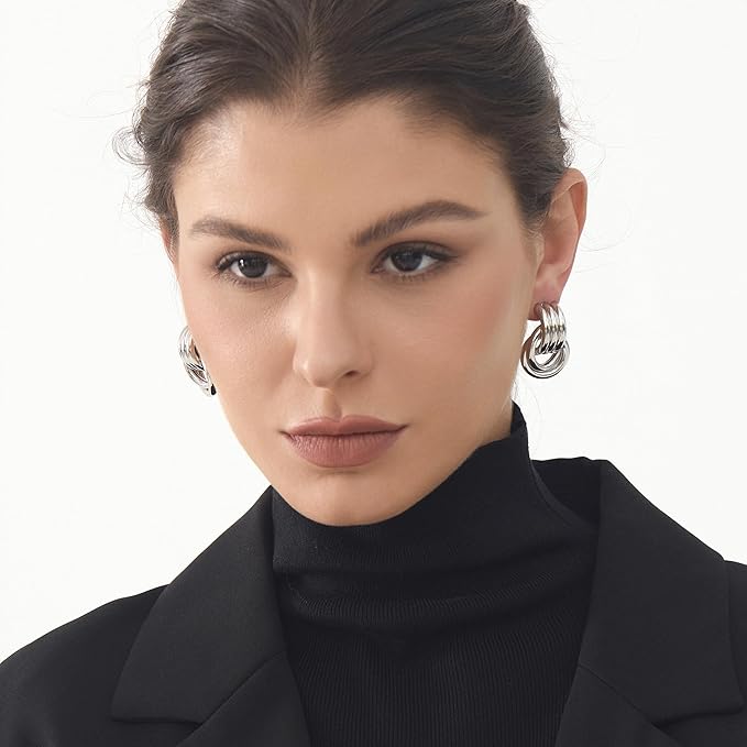 Circle Knot Link Earrings for Women, Silver Drop Dangle Geometric Knot Earrings, Women's Jewelry L Size
