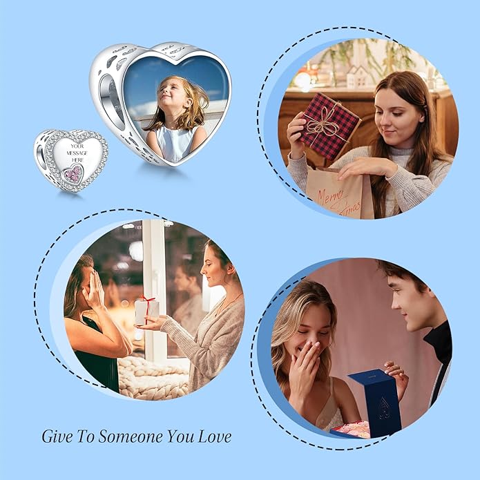 Annmors Personalized Photo Charm for Bracelet Necklaces,925 Sterling Silver Charm Love Heart Shaped Engraved Customize Picture Gift for Birthday Mother's Day Christmas,Bead Charms Jewelry for Women
