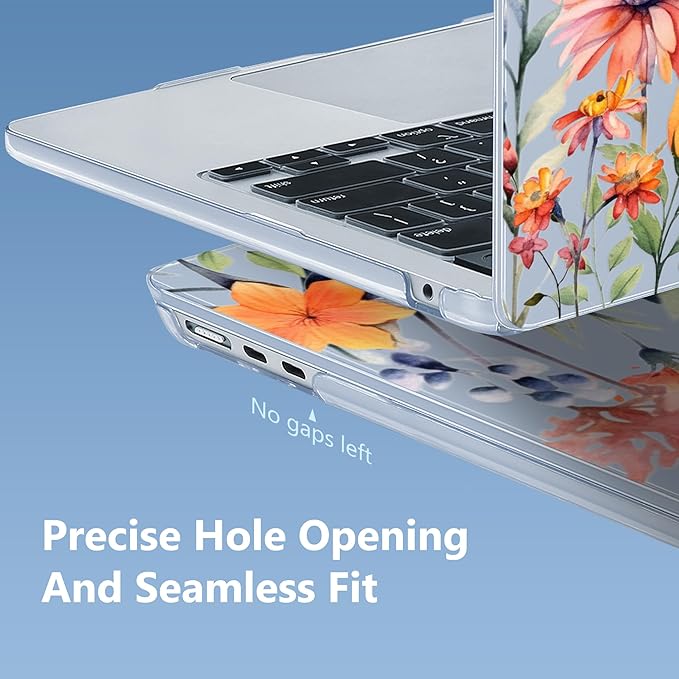Mektron for 2025 MacBook Air 15 inch M4 Case A3241/ 2024 M3 A3114/ 2023 A2941 M2 Hard Printed Case with 15.3 Liquid Retina Display Touch ID, Plastic Hard Case & Keyboard Skin- Floral P165-Blue