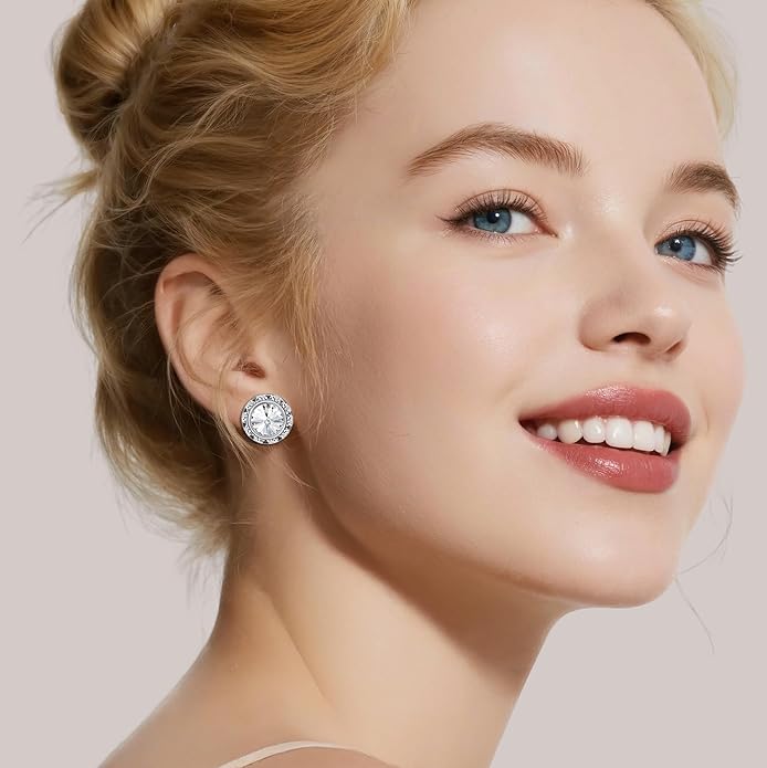 Clip on Dance Earrings for Women Crystal Halo Rhinestone Earrings for Competitions Performance Stage Wedding Party