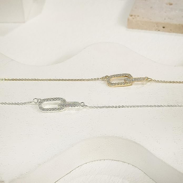 Diamond Pendant Necklace for Women, Dainty Gold Necklace 18k Gold Plated Paperclip Choker Necklaces Cute Open Oval Necklaces Simple Gold Necklace Jewelry Gifts for Women Trendy