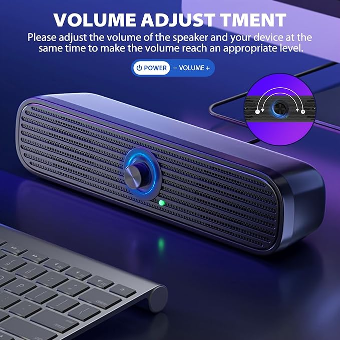 1Mii Computer Speakers for Desktop Laptop Tablet, USB Powered PC Speakers, Small Speakers Wired with Volume Control for Cellphone Pad MP3, Stereo Sound with 3.5mm Audio Plug for Windows Mac Linux PCs