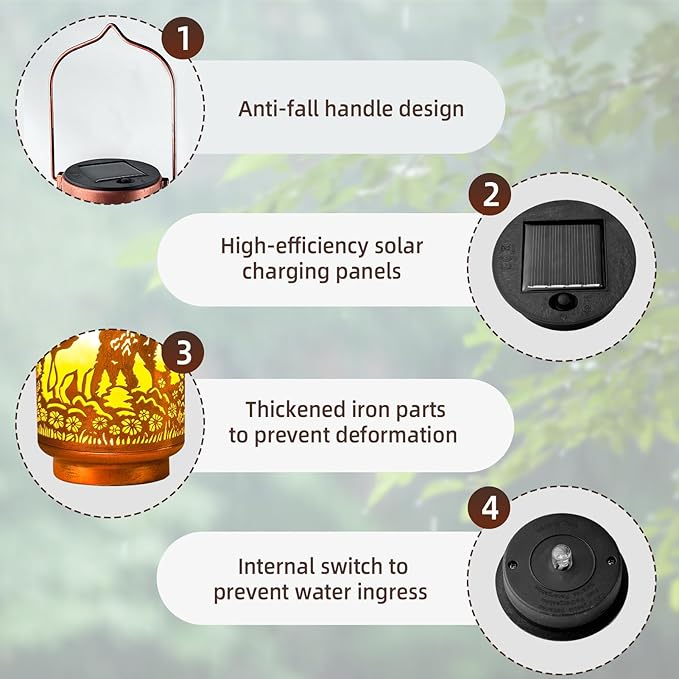 Solar Lanterns Outdoor Waterproof Gifts for Women Grandma Gifts for Mom Wolf Projection Garden Decor Solar Hanging Lantern Metal for Patio Yard Festival Pathway Landscape