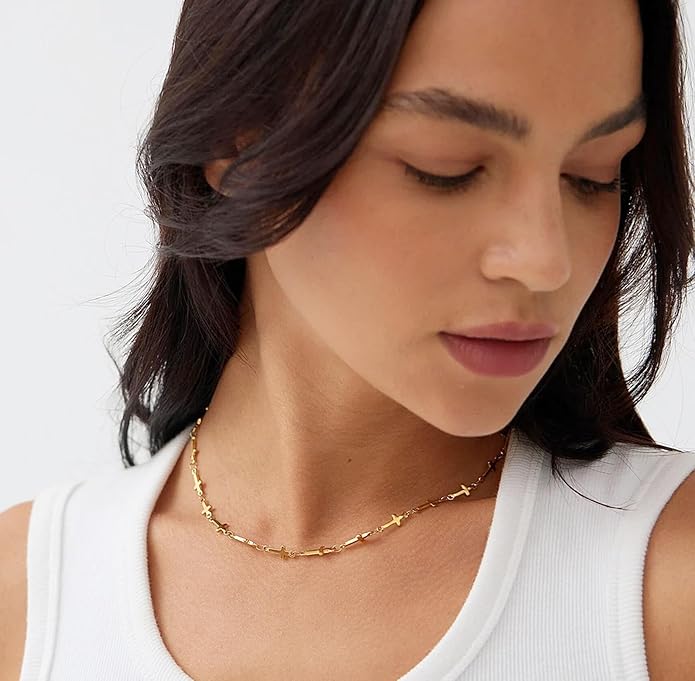 Aobei Pearl 18K Gold Plated Paperclip Chain Choker Satellite Chain Freshwater Cultured Biwa Pearl Pendant Necklace Dainty Jewelry for Women