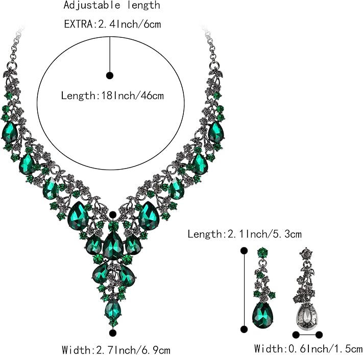 BriLove Women's Wedding Bridal Austrian Crystal Teardrop Flower Cluster Statement Necklace Dangle Earrings Jewelry Set for Party Prom