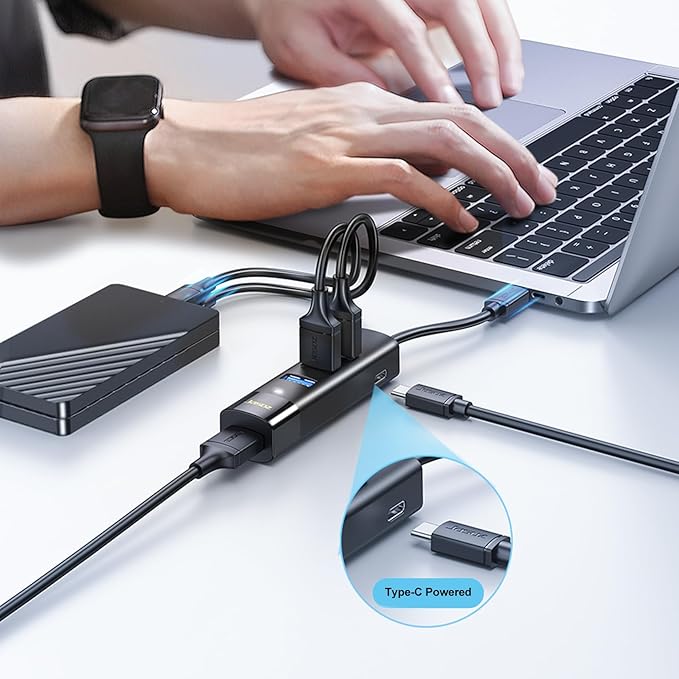 KAGO USB C Hub 4 Ports - Multiple USB 3.0 Hub with 5Ft Cable, USB-C Splitter Extender with USB Type-C Power Port, for Laptop,Desktop, Windows, Linux, PC(USB c)