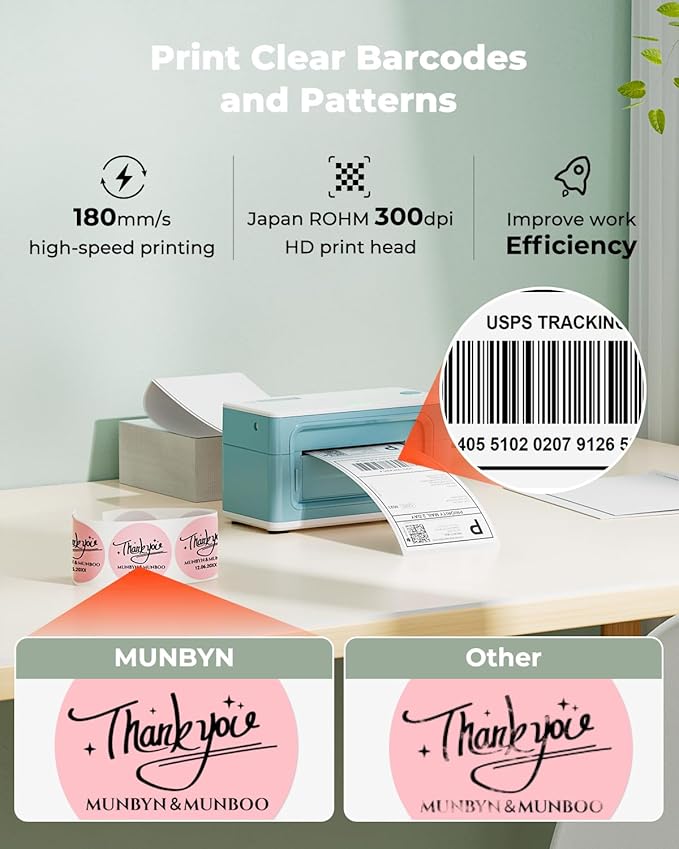 MUNBYN Bluetooth Thermal Label Printer 941B, Wireless 300DPI 4x6 Shipping Label Printer for Small Business, Compatible with Windows, Mac, iPhone, Android, PC, Ebay, Amazon, Shopify, Etsy, USPS (Green)