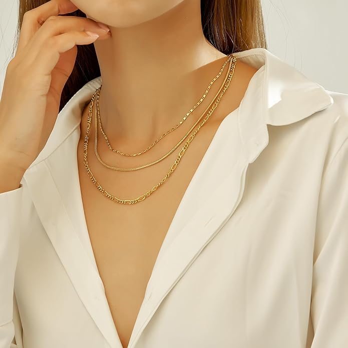 wgoud Gold Necklace for Women Waterproof,14K Real Gold Plated Herringbone Choker Necklace for Women Trendy, Dainty Gold Chain Necklaces Stack,Simple Layered Gold Necklaces for Women Jewelry Gifts