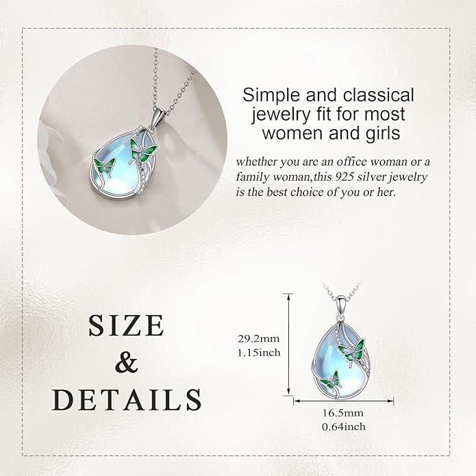 KQF Dragonfly/Butterlfy/Cat/Jellyfish/Bunny/Axolotl/Bee/Mermaid/Hummingbird/Elephant Necklace for Women Sterling Silver Moonstone Pendant Necklace Dragonfly Jewelry Gifts for Women