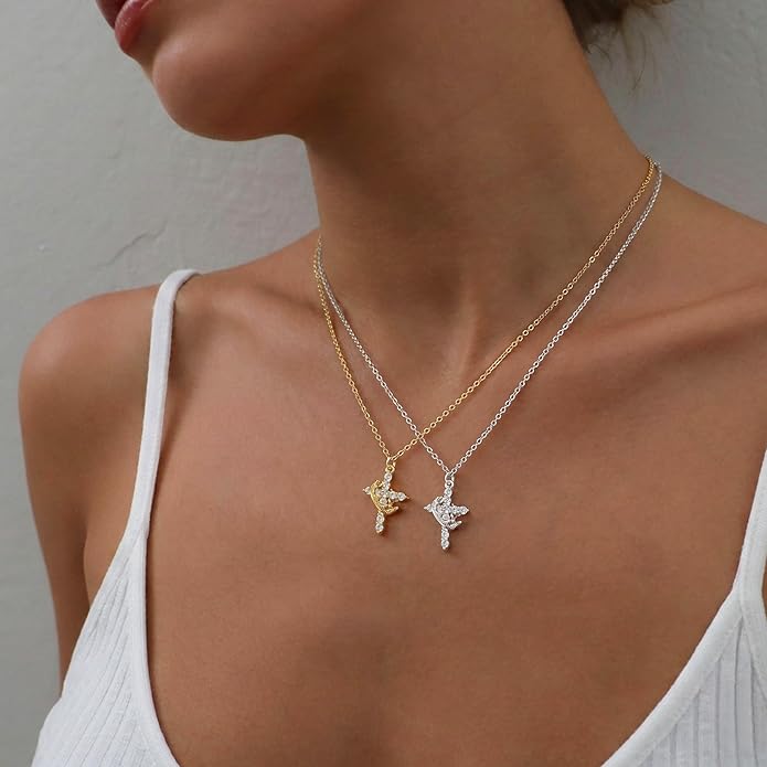 Tewiky Christian Gift Stocking Stuffers Cross Necklace for women-Dainty 14k Gold Plated/Silver Plated Pendant Necklaces Simple Cute Tiny Necklace Jewelry for Women