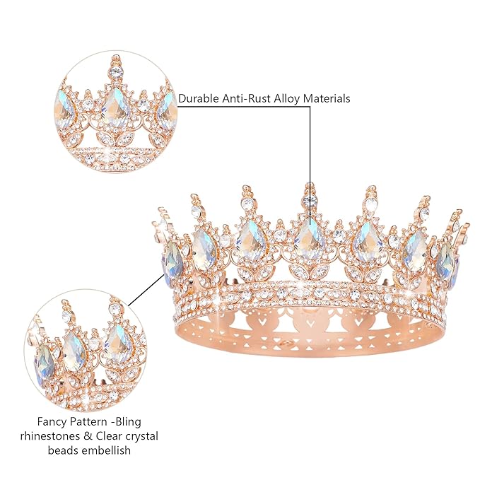 Queen Crown Rhinestone Wedding Crowns and Tiaras for Women Costume Party Hair Accessories Princess Birthday Crown Crystal Bridal Crown (Rose Gold & Moonlight Crown)