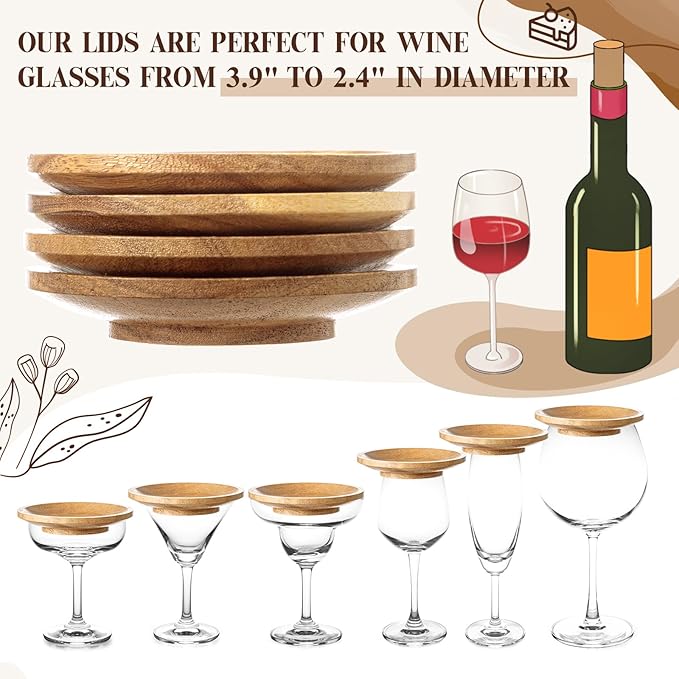 Mumufy 16 Pcs 4" Acacia Wood Wine Glass Charcuterie Topper Wine Glass Topper Charcuterie Plate Mini Charcuterie Board for Christmas Party Family Gatherings Bars Restaurants