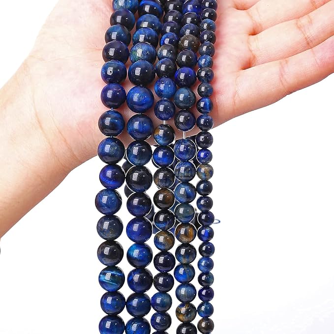 Lapis Lazuli Blue Tiger Eye Beads Natural Stone Round Loose Beads Energy Gemstone Healing Power for Jewelry Making 1 Strand 8mm 46pcs 15"