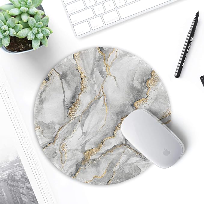 ITNRSIIET Round Mouse Pad with Stitched Edge Premium-Textured Waterproof Non-Slip Rubber Base Desktop Protection Mat Diameter 8.7 inches, Gray Marbling