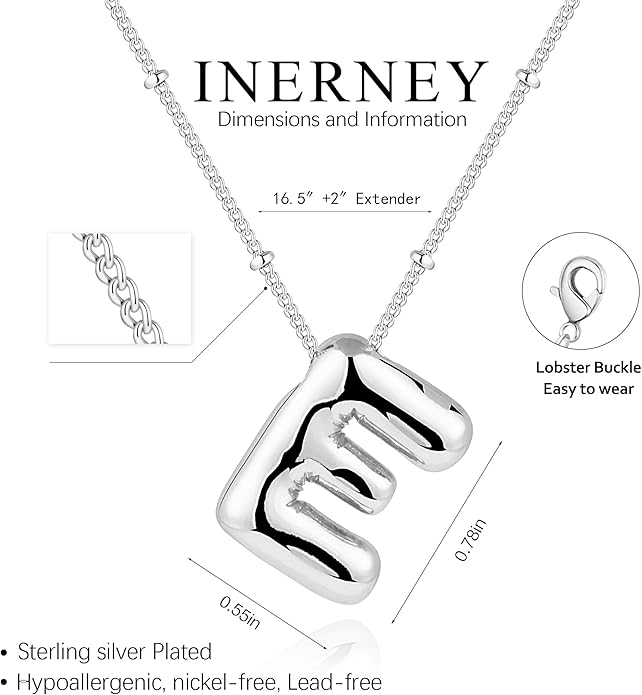 Inerney Valentines Day Gifts Gold Bubble Letter Necklace Initial Necklaces for Women, Chunky 14K Plated Balloon Initials, Trendy Charm Non Tarnish Custom Name Pendant Jewelry Gifts for Mom
