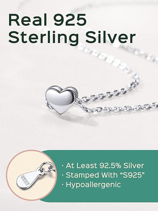 ChicSilver Personalized 925 Sterling Silver Dainty Small Heart/Star/Moon/Dot/Triangle Pendant Necklace for Women, Silver/Gold/Rose Gold/Black (with Gift Box)