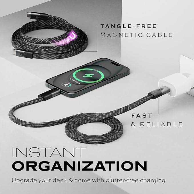 Statik MagStack USB C to USB C Cable, Magnetic Anti Tangle Flat Type C Charger Fast Charging Cord, Magnetic Charging Cable, Compatible with iPhone 16 Pro Max, 15, Galaxy S24 Ultra, 100W 3FT/1M, 3-Pack