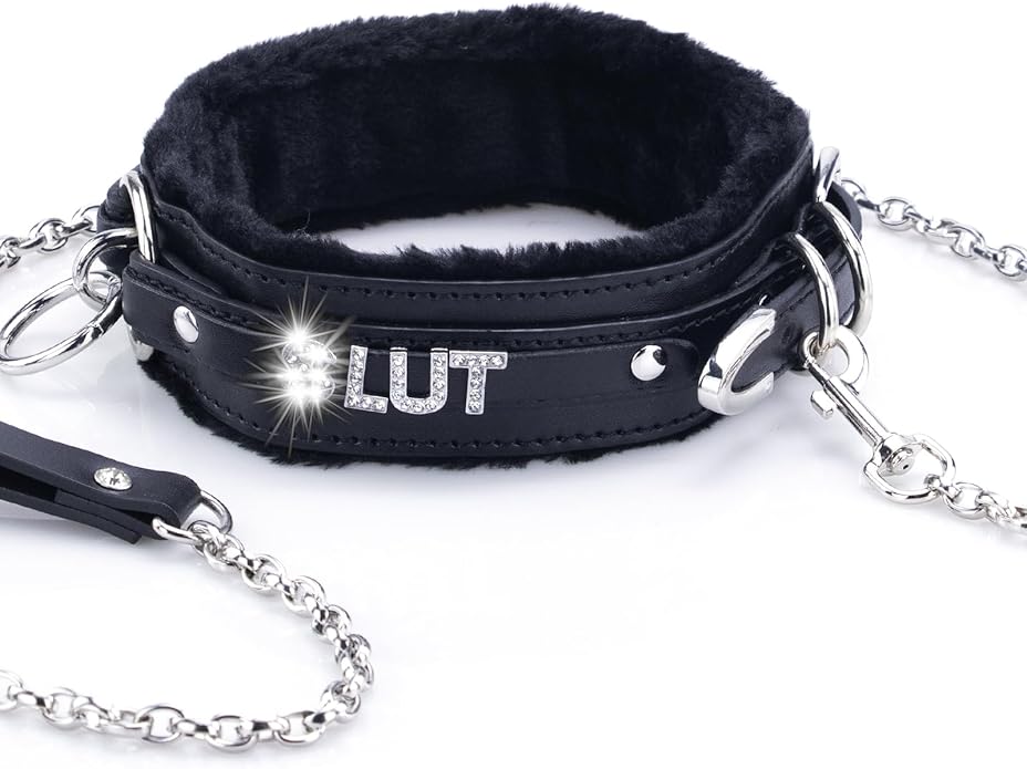 Sparkle Letter Choker Collar For Women, Furry O-ring Leather Collar Punk Gothic Choker Necklace Adjustable Fashion Jewelry, Black