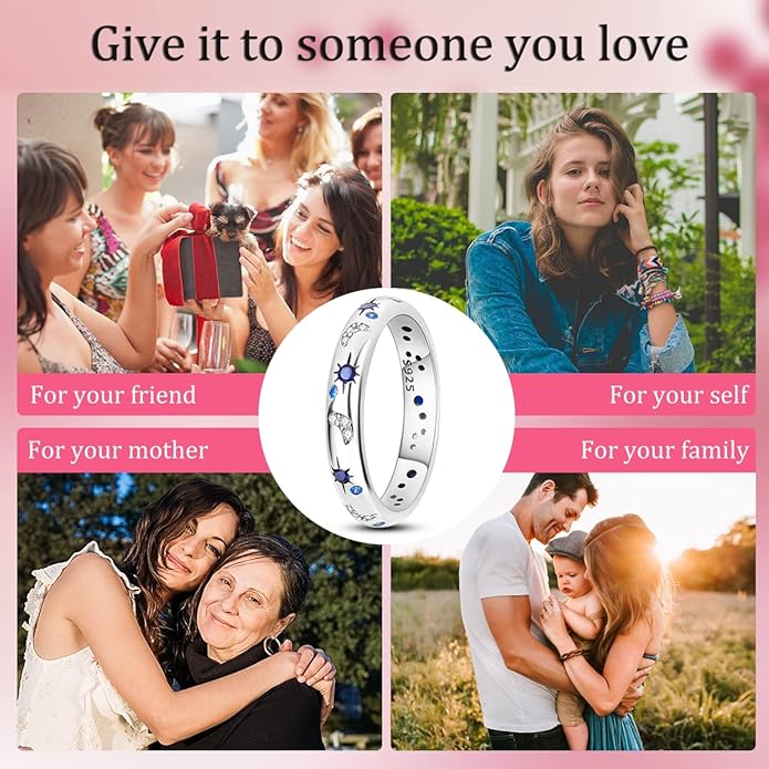Hapour 925 Sterling Silver Ring for Women,Eternity Gorgeous Rings Stackable Rings for Women as Gifts Ring Size 4-10