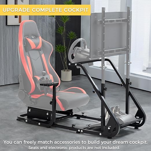 Marada Reinforced Stabilizing Racing Steering Wheel Cockpit Compatible with Fanatec, PXN, Thrustmaster, Logitech Device Adjustable Driving Simulator TV Stand Wheel & Pedal & Handbrake Not Included