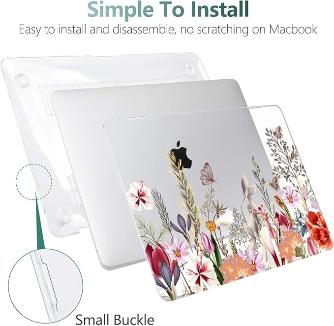Batianda Case for MacBook Air 13 Inch M1 2020 2019 2018 Release Model A2337 A2179 A1932 with Retina & Touch ID, Clear Hard Shell Cover with Keyboard Cover & Screen Protector,Flower and Butterfly