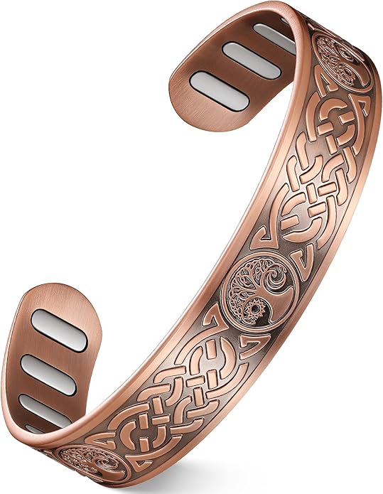 Feraco Copper Bracelet for Men, 5X Ultra Strength Magnetic Cuff Bangle with 5000 Gauss Neodymium Magnets, 99.99% Pure Copper Jewelry Gift, Adjustable