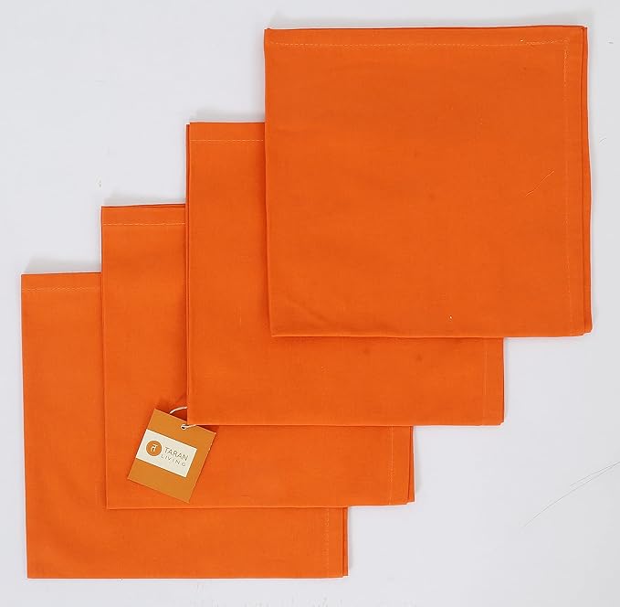 TARAN LIVING Cloth Napkins Fall Decorations Table Napkin Reusable Washable Halloween Dining Linen Cotton Cloth Napkin Christmas Hotel Home Party Decor Set of 12, 18"x18" - Orange