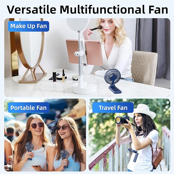 【SUPER THIN】 Portable Handheld Fan, 2025 Upgraded Strong Airflow, 20Hrs Runtime, 5000mAh, 180° Foldable, 5 Speeds, 3-IN-1 Mini Hand/Desk/Neck Fans, Travel Essentials Gifts for Women, Men