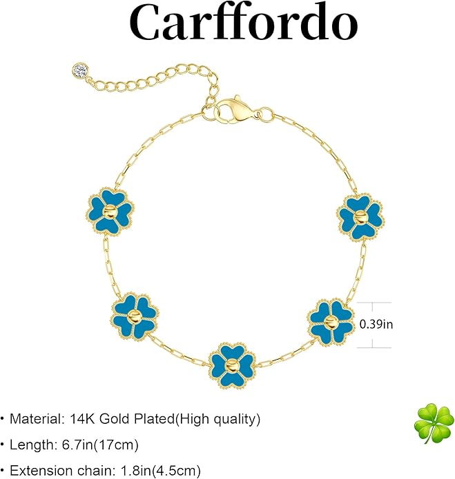 14K Gold Plated Clover Bracelets for Women Flower Four Leaf Link Bracelets Trendy Jewelry Gifts for Women