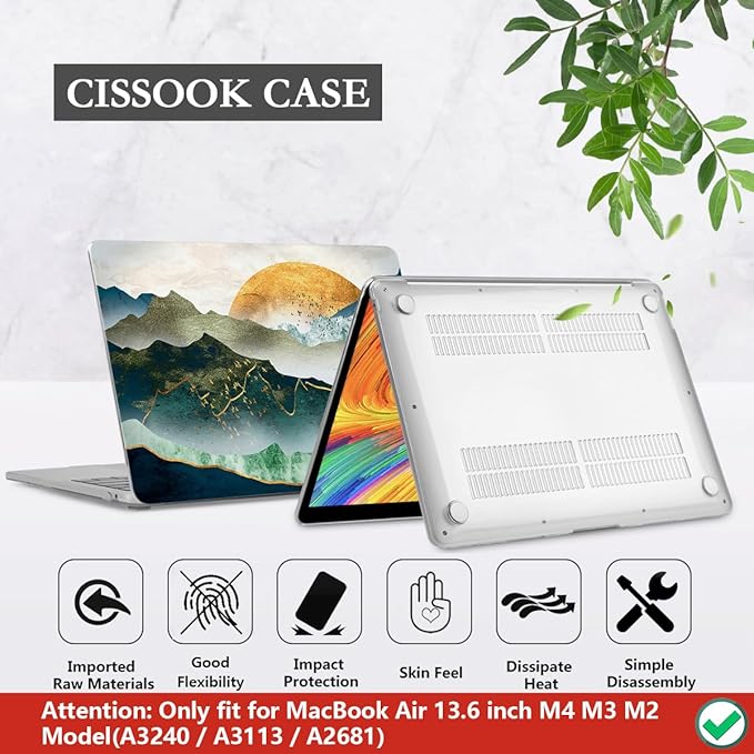 CISSOOK Mountain Case for MacBook Air 13.6 inch 2025 2024 2022 Release Model A3240 A3113 A2681, Plastic Sunshine Mountain Scenery Cover for MacBook Air 13 M4 M3 M2 Case with Keyboard Cover