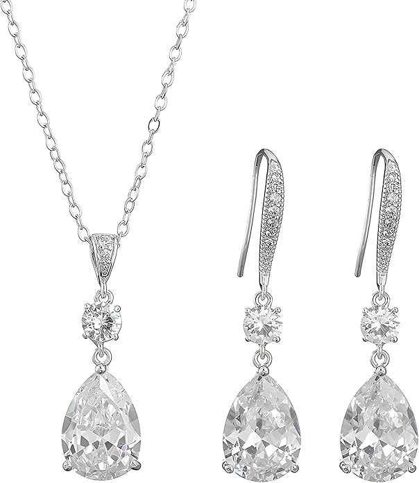Teardrop Necklace Cubic Zirconia Drop Wedding Bridal Pendant Necklace for Women, Silver Rose Gold Plated Copper Brass Micro Inlay CZ Simple Fine Jewelry Gifts Mother's Day Valentines
