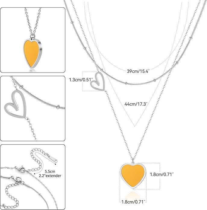 Linawe Layered Choker Heart Pendant Necklace for Women Trendy, Gold/Silver/Rose Gold Chain Stainless Steel Stacked Necklaces, Double Heart Necklace Y2K Preppy Jewelry