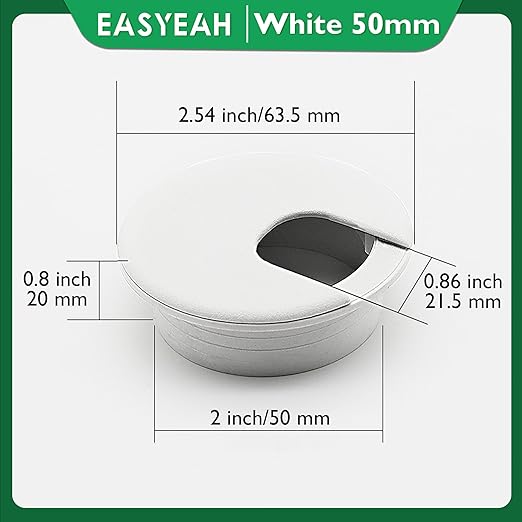 5 Pcs Desk Grommet 2" / 50 mm, Desk Cord Hole Cover, Cable Grommet ABS Plastic, Desk Hole Grommet for Home & Office Pc, Detachable Cable Cord Organizer-White