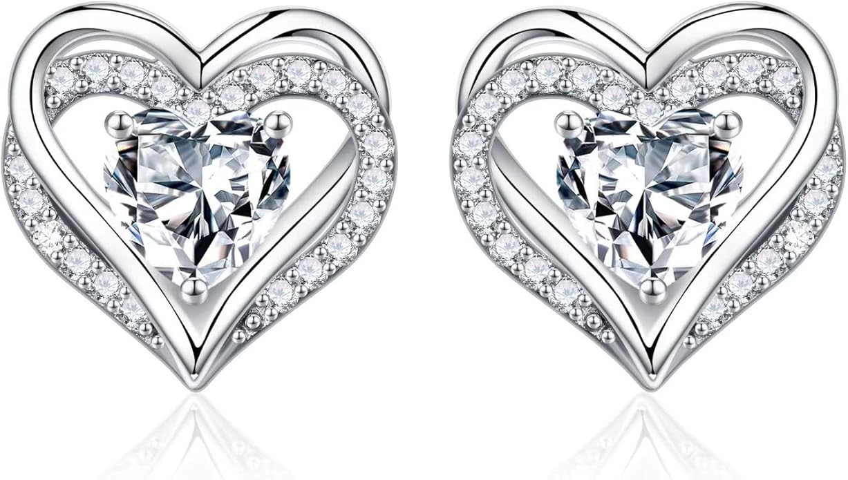 Iefil Valentine Day Gifts for Her - 925 Sterling Silver Heart Stud Earrings Birthday Gifts for Women