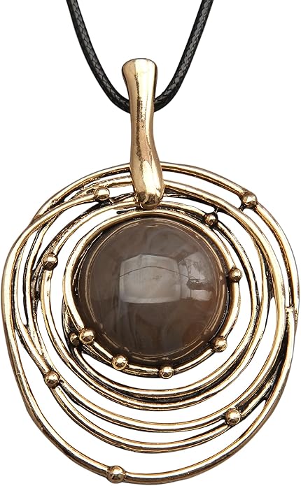 GelConnie Boho Necklaces for Women Vintage Silver Circles Long Pendant Necklace Cowgirl Sweater Necklace Adjustable Leather Choker Necklace for Women