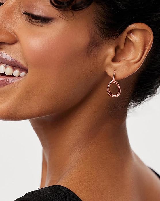 Gold Earrings for Women Trendy 14K Gold Plated Double Hoop Dangle Earring Thin Minimalist Lightweight Dainty Drop Earrings Jewelry Gift for Her