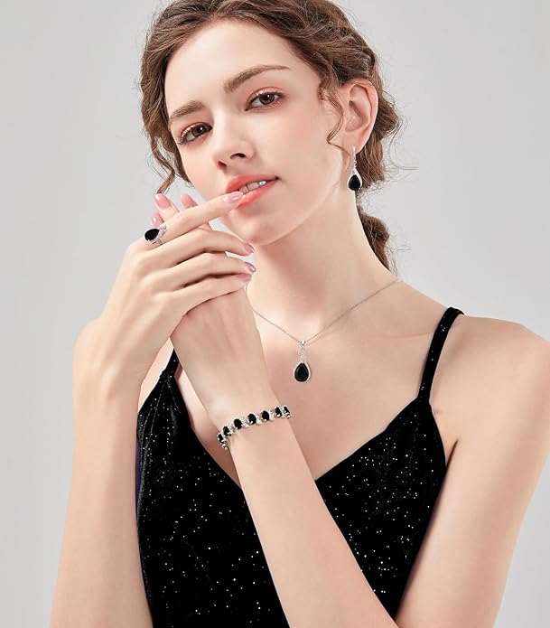 LMXXVJ Jewelry Set for Women,Teardrop Cubic Zirconia Necklace Earrings Adjustable Ring Bracelet Jewelry Set Formal Jewelry Gift