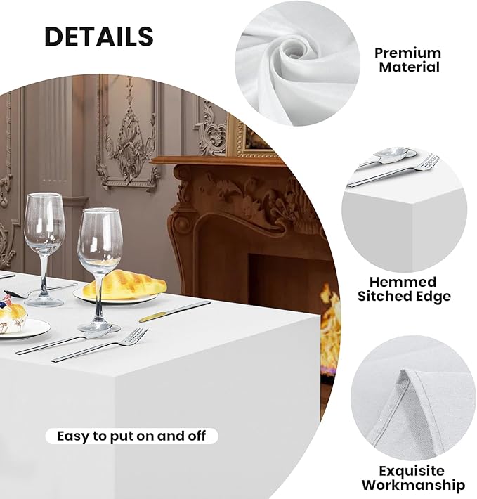 Ascoza 2 Pack Fitted Tablecloth for 4 Foot Rectangle Tables 48 x 24 Inch White Table Covers Water Resistant Polyester Table Cloth for Wedding,Parties,Display, Trade Show (White)