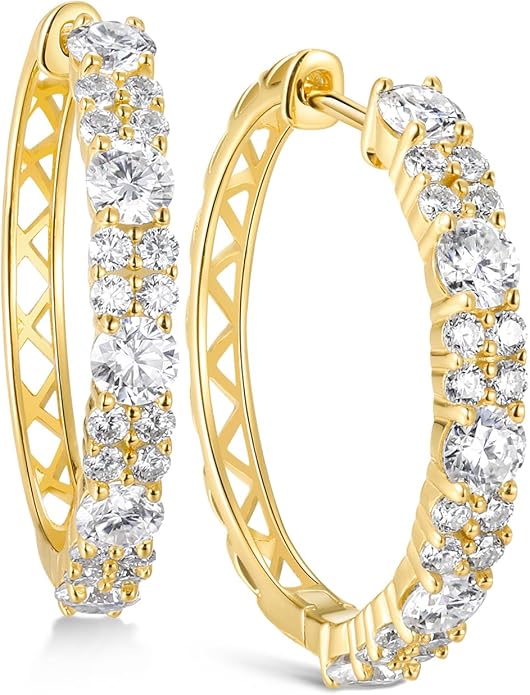 Women's Huggie Hoops with Birthstone 925 Sterling Silver Huggie Stud Hypoallergenic 14K Gold Plated Moissanite Earrings -Emerald Sapphire Ruby Hoop Earrings, Size 20 25mm