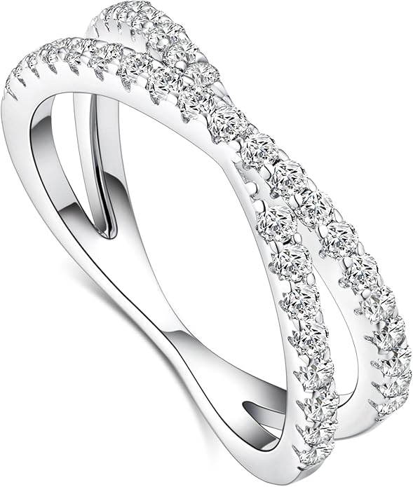 IMOLOVE Moissanite Eternity Ring, Criss Cross Wedding Bands for Women - Sterling Silver Stackable Rings Size 4-11