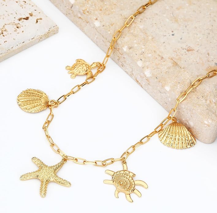 MISS RIGHT Dainty Gold Evil Eye Hamsa Hand Coin Lucky Charm Pendant Necklace for Women Trendy Vintage Paperclip Chain Sun Moon Clover Flower Chunky Charm Necklace Jewelry Gifts