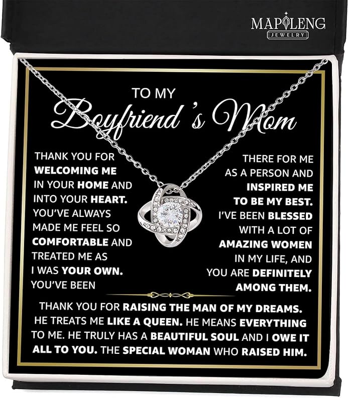 To My Boyfriend's Mom Love Knot Necklace, Elegant Jewelry Gift From Girlfriend, Meaningful Mothers Day Surprise, Birthday Christmas Keepsake With Heartfelt Message