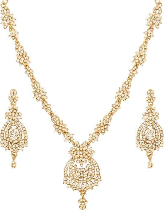 Touchstone Indian jewelry sets for women maang tikka wedding guest gold necklace bollywood jewellery set pageant elegant prom bride accessories western crystal chunky rhinestone necklaces