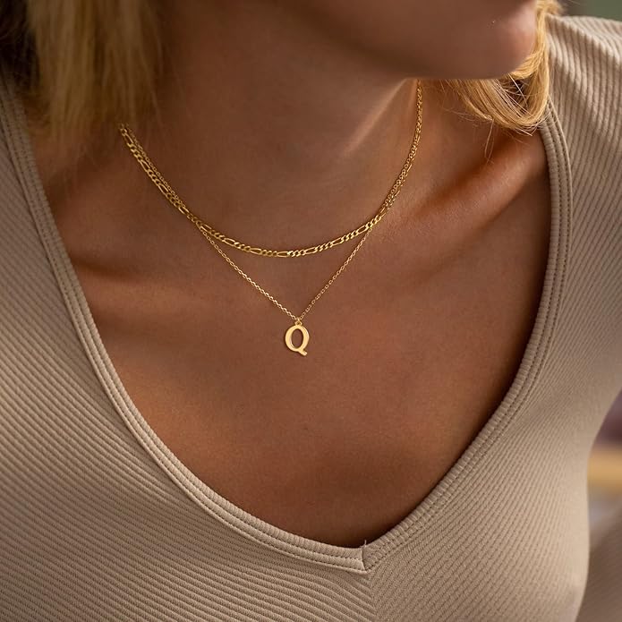 Initial Necklaces for Women Dainty Gold Silver Layered Letter Pendant Necklace Cute Figaro Chain Choker Necklace Personalized Trendy Stuff Jewelry Stack Gift for Women Her