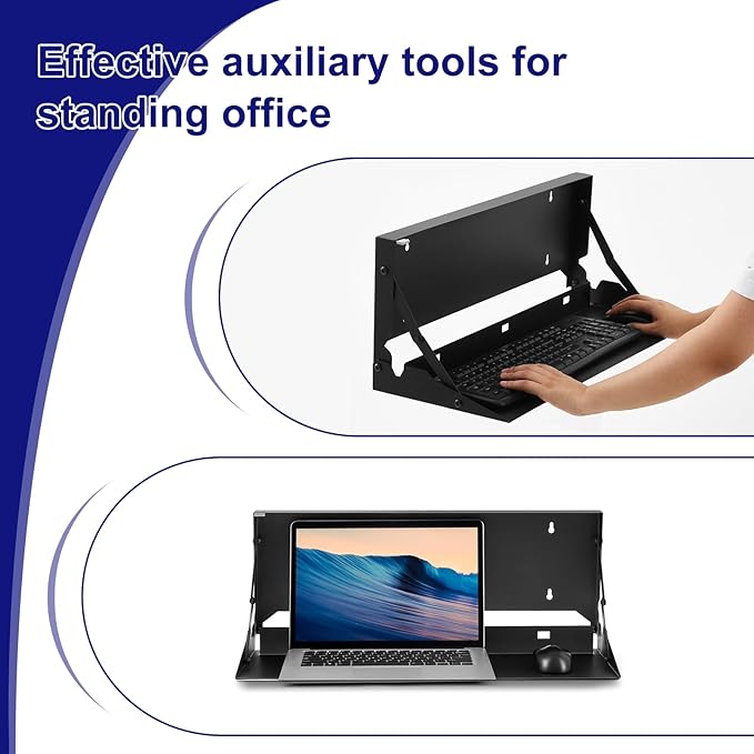 2 Pcs 24 Inch Keyboard Wall Mount Foldable Fits Standard Computer Keyboard Mouse Stand Tray Organizer for Small Offices Apartments, Easy Installation with 4 Screws (Black)