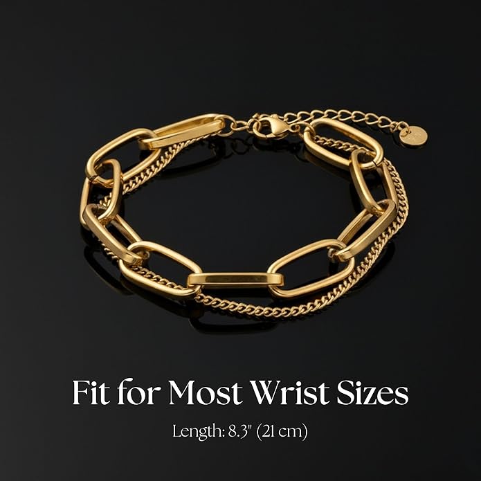 Solza Gold Chain Bracelet for Women – Adjustable Stainless Steel Heart Link Bracelet, Gold-Tone Non-Tarnish Fashion Jewelry