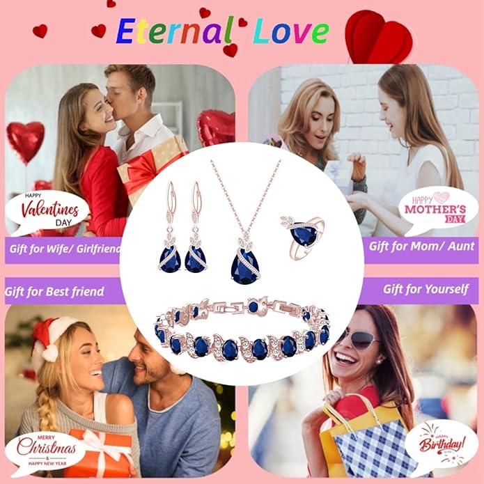 LMXXVJ Jewelry Set for Women,Teardrop Cubic Zirconia Necklace Earrings Adjustable Ring Bracelet Jewelry Set Formal Jewelry Gift
