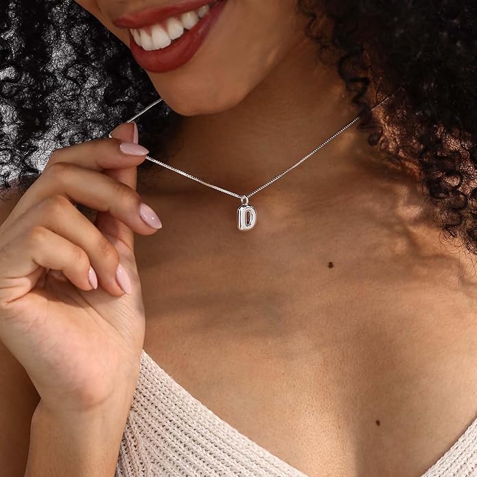 Bubble Gold Silver Letter Necklace Initial Necklaces for Women Trendy 14K Dainty Charm Pendant Name Necklace Personalized Jewelry Gift for Women Teen